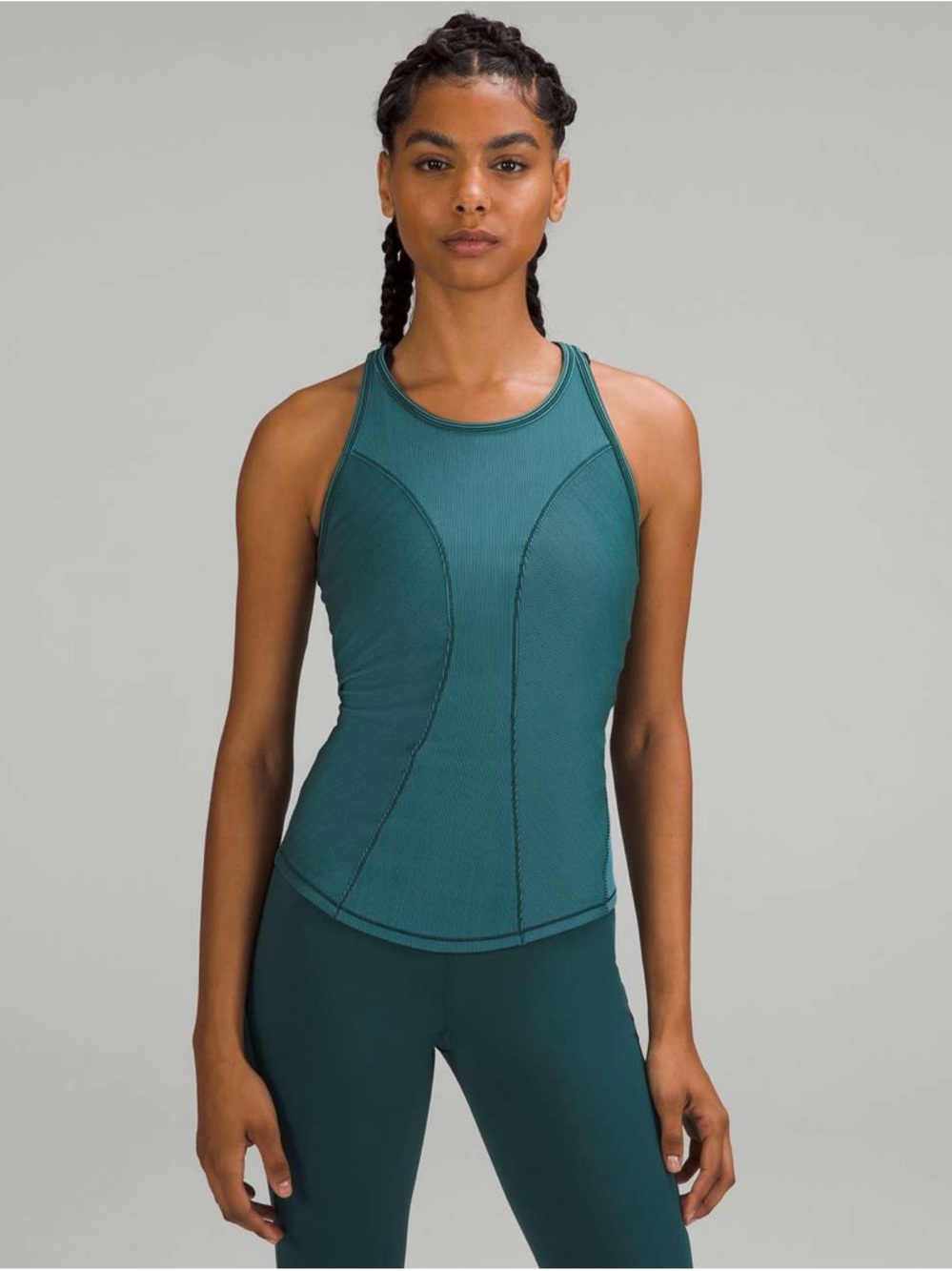 Lululemon Base Pace Two-Toned Ribbed Tank Top - Green Jasper / Blue Chill